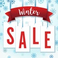 Blue and Red Hang Tag Snowflakes Winter Sale Vector Illustration Royalty Free Stock Photo