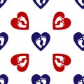 Blue and red help babies symbol icon isolated seamless pattern on white background. Heart fundraising sign. A stylized Royalty Free Stock Photo