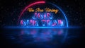 Blue Red We Are Hiring Join Our Team Lettering Neon Sign With Light Reflection With Blue Water Surface On Starry night Sky