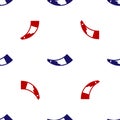 Blue and red Hunting horn icon isolated seamless pattern on white background. Vector Royalty Free Stock Photo