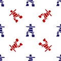 Blue and red Inukshuk icon isolated seamless pattern on white background. Vector