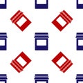 Blue and red Jam jar icon isolated seamless pattern on white background. Vector Royalty Free Stock Photo