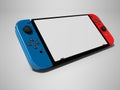 Blue and red joystick wireless gamepad for tablet 3d render on gray background with shadow