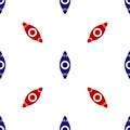 Blue and red Kayak and paddle icon isolated seamless pattern on white background. Kayak and canoe for fishing and Royalty Free Stock Photo