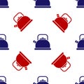 Blue and red Kettle with handle icon isolated seamless pattern on white background. Teapot icon. Vector Royalty Free Stock Photo