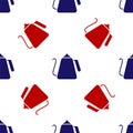 Blue and red Kettle with handle icon isolated seamless pattern on white background. Teapot icon. Vector Illustration Royalty Free Stock Photo