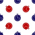 Blue and red Kitchen timer icon isolated seamless pattern on white background. Cooking utensil. Vector Illustration Royalty Free Stock Photo