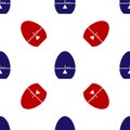 Blue and red Kitchen timer icon isolated seamless pattern on white background. Egg timer. Cooking utensil. Vector Royalty Free Stock Photo