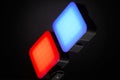 Blue and red LED light panels isolated on dark background with vivid glow Royalty Free Stock Photo