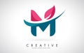Blue and Red Letter M with Leaf and Creative Swoosh Logo Design Royalty Free Stock Photo