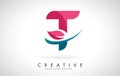 Blue and Red Letter T with Leaf and Creative Swoosh Logo Design Royalty Free Stock Photo