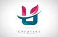 Blue and Red Letter U with Leaf and Creative Swoosh Logo Design Royalty Free Stock Photo