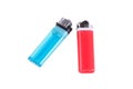 Blue and red lighters isolated on white background Royalty Free Stock Photo