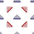 Blue and red Louvre glass pyramid icon isolated seamless pattern on white background. Louvre museum. Vector