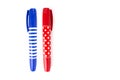 Blue and Red Marker pens isolated on white background