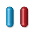 Blue and red medical pills, tablets, capsules isolated on white background, vector Royalty Free Stock Photo