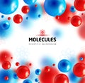 Blue and red molecules, vector background.