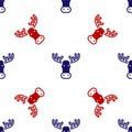 Blue and red Moose head with horns icon isolated seamless pattern on white background. Vector Royalty Free Stock Photo