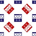 Blue and red Oscilloscope measurement signal wave icon isolated seamless pattern on white background. Vector Royalty Free Stock Photo