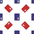 Blue and red Paper check and financial check icon isolated seamless pattern on white background. Paper print check, shop Royalty Free Stock Photo