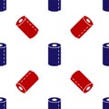 Blue and red Paper towel roll icon isolated seamless pattern on white background. Vector Illustration Royalty Free Stock Photo