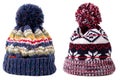 Blue red pattern winter bobble ski hat knit isolated Royalty Free Stock Photo