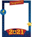Blue and red photo frame poster with stars for graduation celebration selfie with cap and gown for graduating students. Photoboth