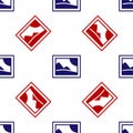 Blue and red Picture landscape icon isolated seamless pattern on white background. Vector Royalty Free Stock Photo