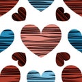 Blue, red and pink hearts with stripes. Royalty Free Stock Photo