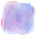 Blue red pink watercolor square splash background. Abstract hand drawn paint textured blot stain spot blob isolated on white Royalty Free Stock Photo