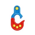 Blue and red plastic toy grappling hook with yellow accents, isolated on white Royalty Free Stock Photo