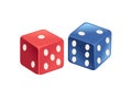 Blue and red playing dice vector illustration isolated on white background Royalty Free Stock Photo