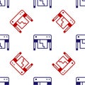 Blue and red Plotter icon isolated seamless pattern on white background. Large format multifunction printer. Polygraphy Royalty Free Stock Photo