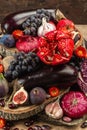 Blue, red and purple food. Culinary background of fruits and vegetables Royalty Free Stock Photo