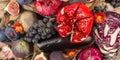 Blue, red and purple food. Culinary background of fruits and vegetables Royalty Free Stock Photo