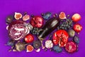 Blue, red and purple food. Culinary background of fruits and vegetables Royalty Free Stock Photo