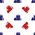 Blue and red Recycle bin with recycle symbol icon isolated seamless pattern on white background. Trash can icon. Garbage Royalty Free Stock Photo