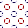 Blue and red Refresh icon isolated seamless pattern on white background. Reload symbol. Rotation arrows in a circle sign