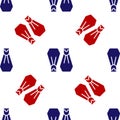 Blue and red Rubber flippers for swimming icon isolated seamless pattern on white background. Diving equipment. Extreme Royalty Free Stock Photo