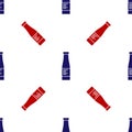 Blue and red Sauce bottle icon isolated seamless pattern on white background. Ketchup, mustard and mayonnaise bottles Royalty Free Stock Photo