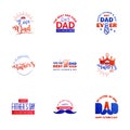 9 Blue and red Set of Vector Happy fathers day. Typography Vintage Icons. Lettering for greeting cards. banners. t-shirt design. Royalty Free Stock Photo