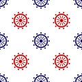 Blue and red Ship steering wheel icon isolated seamless pattern on white background. Vector Royalty Free Stock Photo