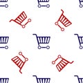 Blue and red Shopping cart icon isolated seamless pattern on white background. Online buying concept. Delivery service Royalty Free Stock Photo