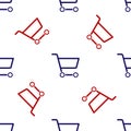 Blue and red Shopping cart icon isolated seamless pattern on white background. Online buying concept. Delivery service sign. Royalty Free Stock Photo