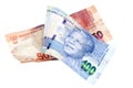 Blue and Red South African Rand Bank Notes Royalty Free Stock Photo