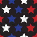 Blue red stars on black seamless vector background. Patriotic repeating pattern with stars grunge texture style Royalty Free Stock Photo