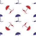 Blue and red Sun protective umbrella for beach icon isolated seamless pattern on white background. Large parasol for outdoor space Royalty Free Stock Photo