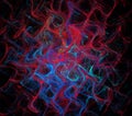 Blue and red swirls spread across the cells in the form of rhombuses on a black background. Bright colorful abstract fractal Royalty Free Stock Photo