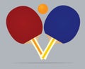 Blue and red table tennis rackets and ball Royalty Free Stock Photo