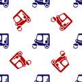 Blue and red Taxi tuk tuk icon isolated seamless pattern on white background. Indian auto rickshaw concept. Delhi auto